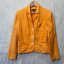 Lauren Ralph Lauren FLAW Sz 12P 100% Linen Woven Blazer Jacket Bright Orange