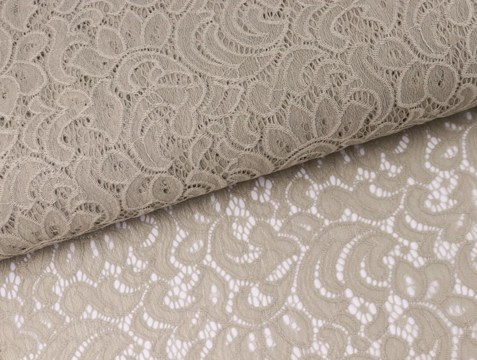 SPITZE elastisch Stoff Spitzenstoff Blütenbogen SCHLAMM 10,98/m - Bild 2 von 2