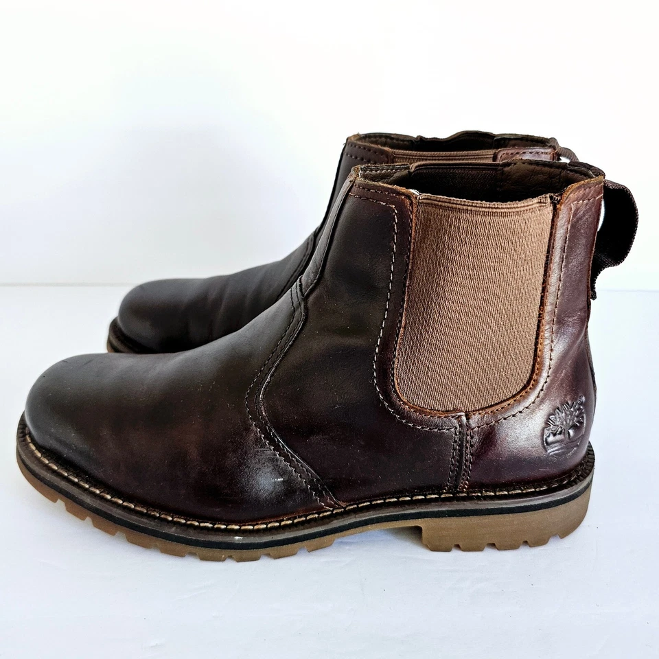 Timberland Hombres Larchmont Cuero Marrón Oscuro Chelsea Bota 9706A Talla 8 - Sh647.2 Foto 3 de 4