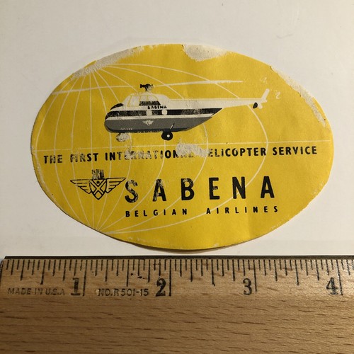 SABENA AIRLINES HELICOPTER NOS Vtg Airline Luggage Label Decal Tag FREE SHIPPING - Picture 3 of 3