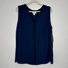 NWT Pure Energy Navy Blue Black Contrast Sleeveless Top