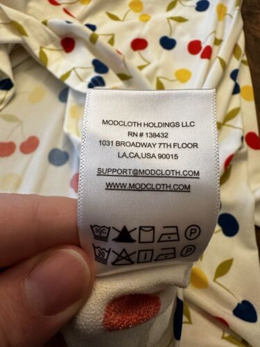ModCloth Cherry Retro Swing Midi Dress Size Large Colorful Belted Stretch Modest - Picture 15 of 15
