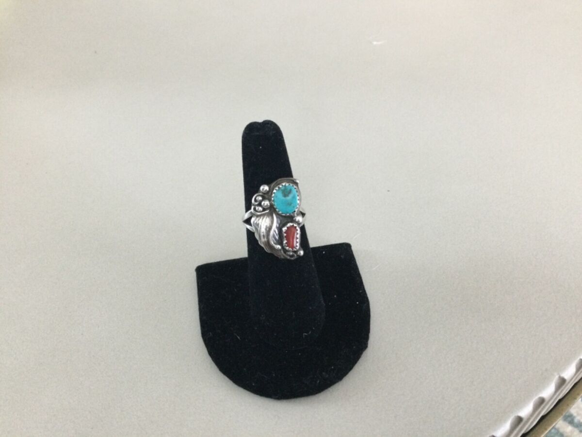 Incredible Vintage Native American Navajo Royston Turquoise Coral Sterling Silver Ring Old Incredible Vintage Native American Navajo Royston Turquoise Coral Sterling Silver Ring Old