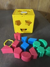 Vintage 1981 Playskool Shape Sorter Yellow Cube 13 Shapes Incomplete