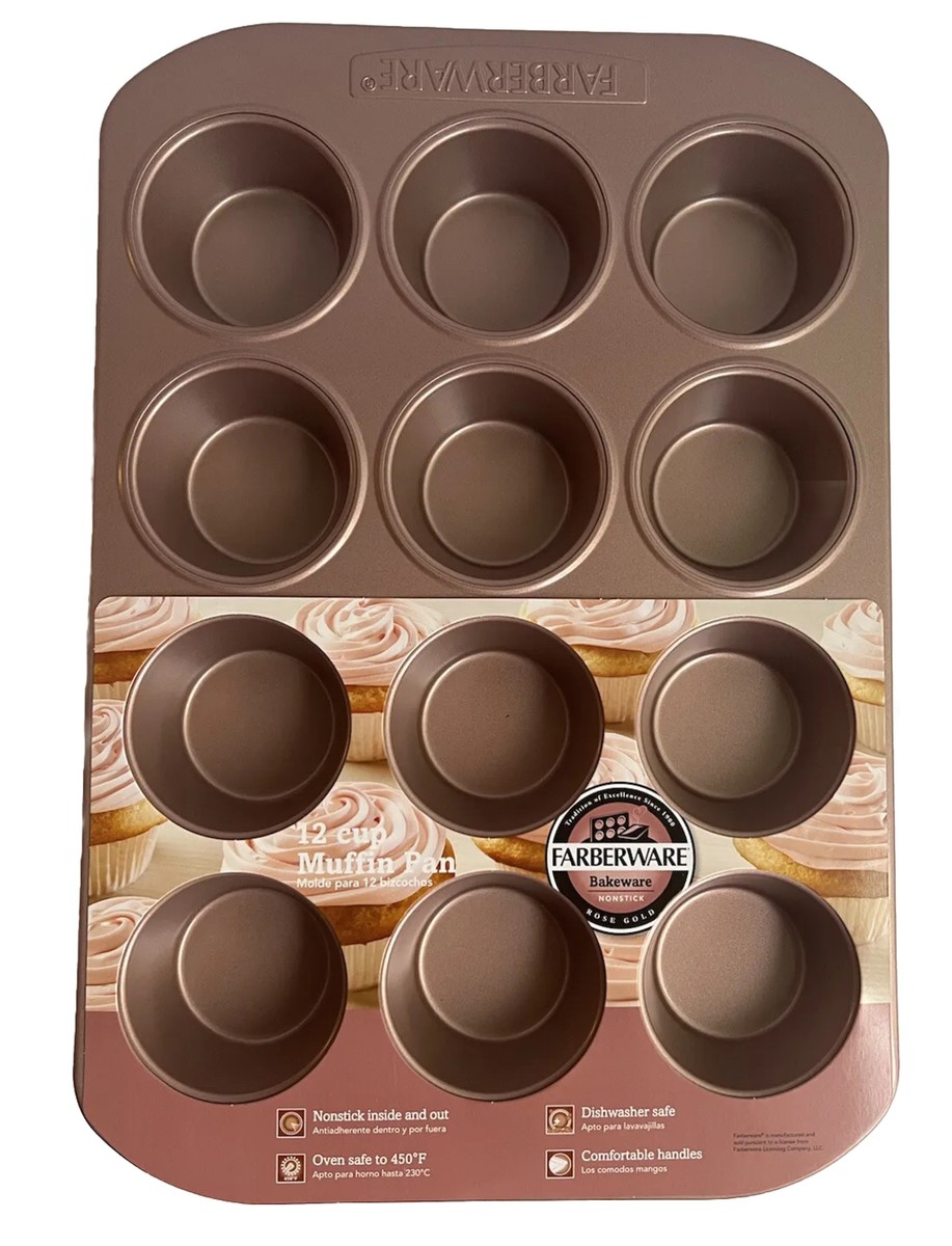 Farberware Bakeware Nonstick Muffin Pan Rose Gold NEW