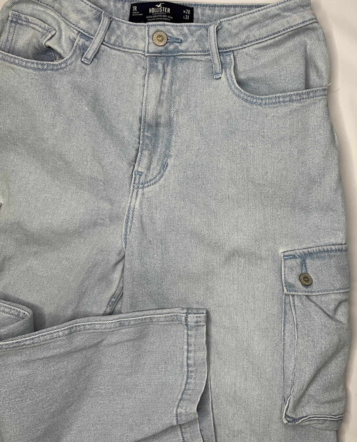 Hollister Ultra High Rise Dad Jeans Cargo Pockets Vin… Gem