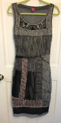161. Save The Queen Dress Made In Italy patchwork Shift Dress M New Beaded