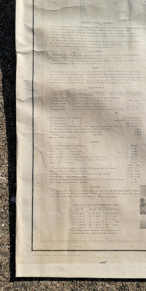 RARE Antique Chart/Map Entrance To SAN FRANCISCO BAY California 1859 A.D. BACHE - Image 3 of 4