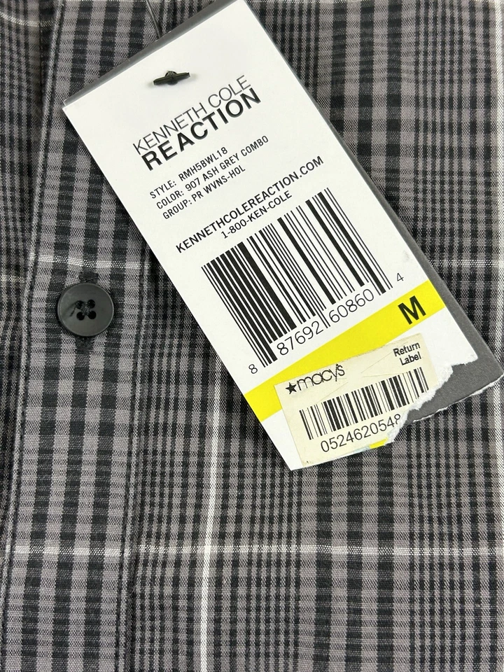 Camisa de vestir Kenneth Cole Reaction para hombre M manga larga marrón rayas abotonadas Foto 3 de 4