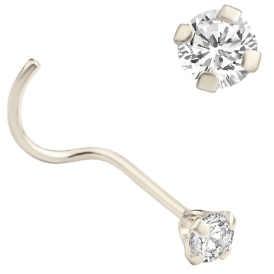 14k Solid White Gold RD Cubic Zirconia Prong Setting 7mm Length 20g Nose Screw