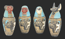 4 PHARAONIC HANDMADE ANCIENT EGYPTIAN CANOPIC Jars Horus Sons Statues (BA)