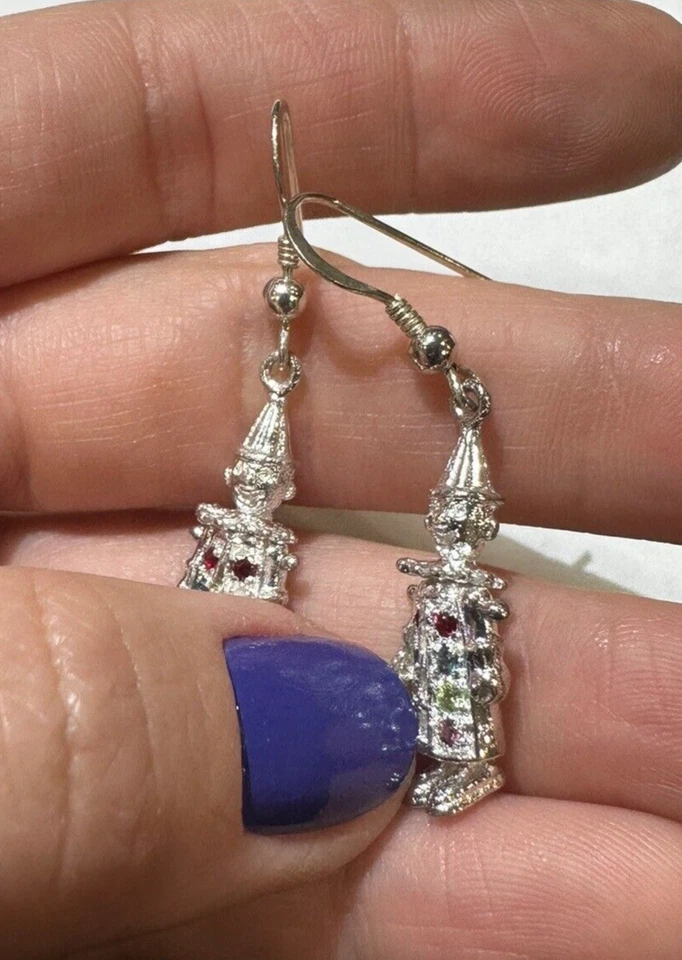 Vintage Silber Rubin Smaragd Strass Clown Bewegliche Hängende Ohrringe 10f 6,2 - Bild 2 von 4