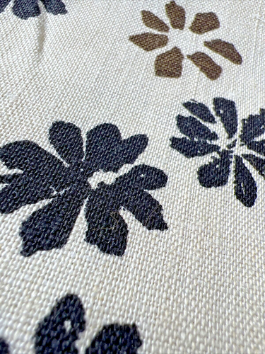 Lino Estampado Floral, 2 Piezas: Marrón y Azul 90cm x 45cm y 80cm - Años 80 Vintage - Imagen 5 de 7