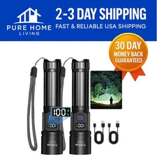 Compact and Durable 2-Pack Rechargeable Flashlights with Zoom and LCD Display
