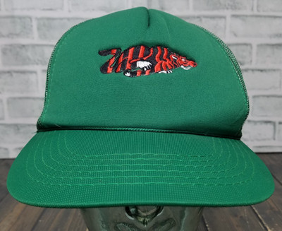 Vintage YOUNG AN Grumman Embroidered Aircraft Tiger Trucker Cap GREEN Aviation