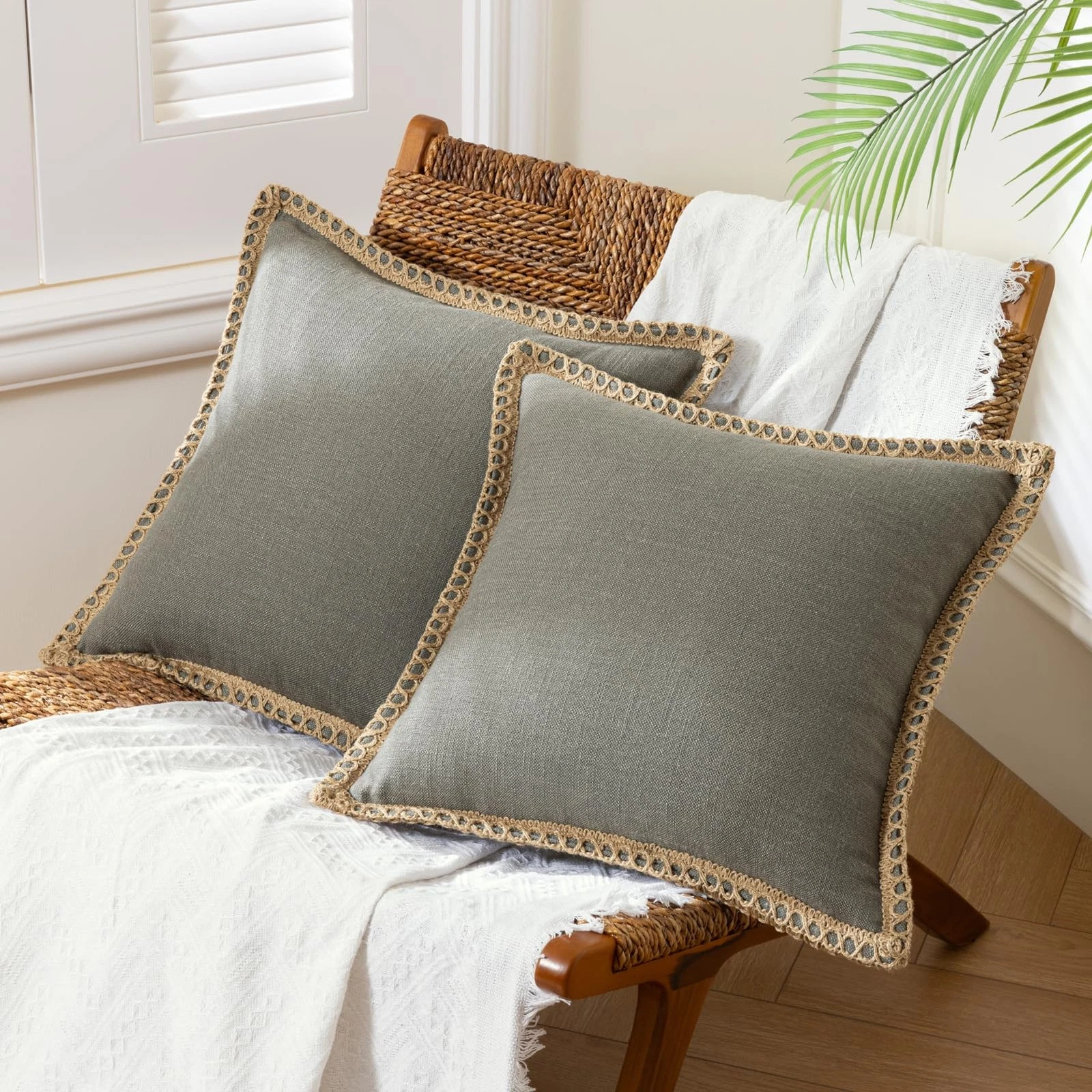 Gray Decorative Pillow Covers 20x20 Pack of 2 Premium Linen and Polyester