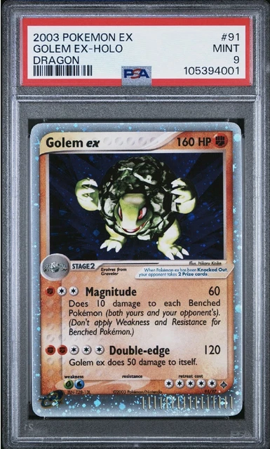 2003 POKEMON EX DRAGON #91 GOLEM EX HOLO PSA 9 SWIRL ON SILVER BORDER