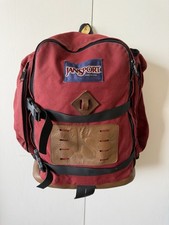Vintage 90s JanSport Leather Bottom Backpack Day Pack Made in USA Red