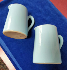 Vintage stoneware milk and cream jugs pale blue and white