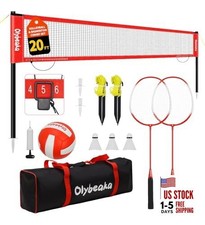 20ft Outdoor Volleyball Badminton Combo Net Set for Backyard Beach with Red