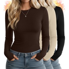 Huukeay 3 Pack Women's Thermal Shirts with Thumb Holes Long Sleeve Basic Tops...