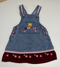 vtg Disney Winnie Pooh Denim Velvet Overalls Skirt Dress Jumper 4T Toddler Girls