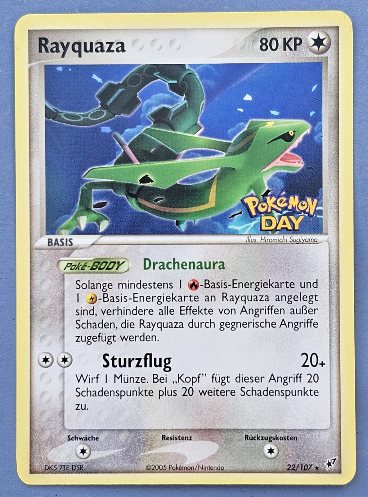 Rayquaza 22 Pokemon Day Card German Exclusive EX Deoxys Promo