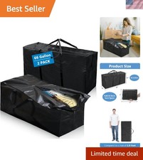 Extra Large 66 Gallon Zipper Storage Bags with Handles - Black Foldable 2 Pack