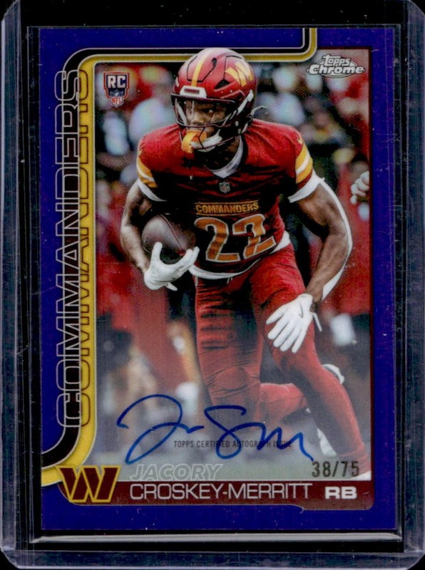 2025 Topps Chrome Jacory Croskey-Merritt Rookie Auto RC Purple Refractor #/75