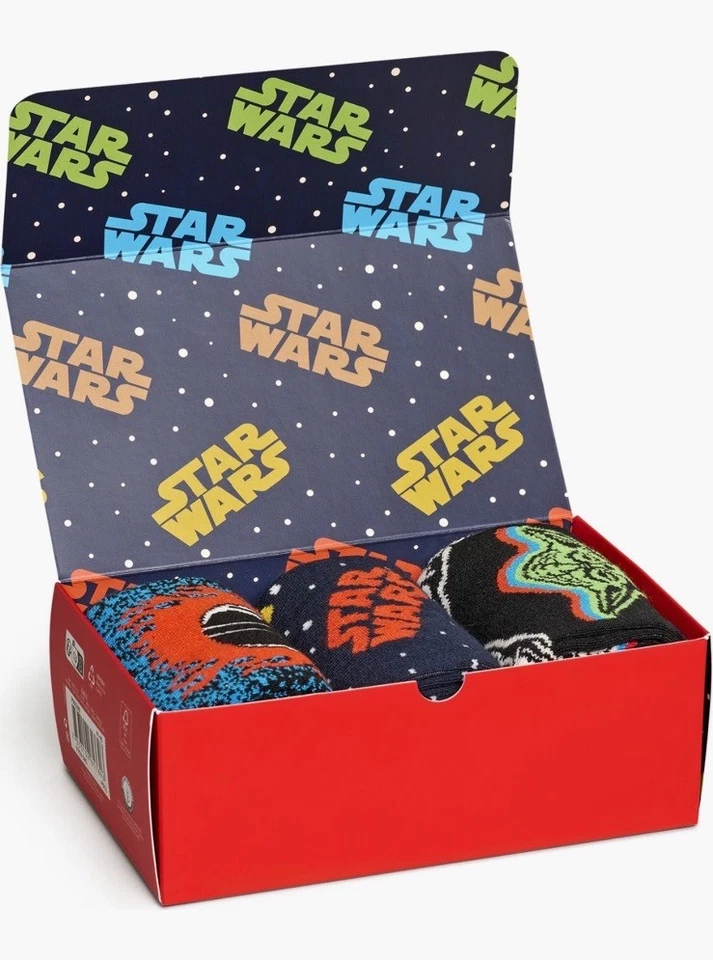 NOVO Conjunto de 3 Meias Happy Star Wars Sabre de Luz Crew Meias Caixa de Presente Darth Vader - Imagem 2 de 4