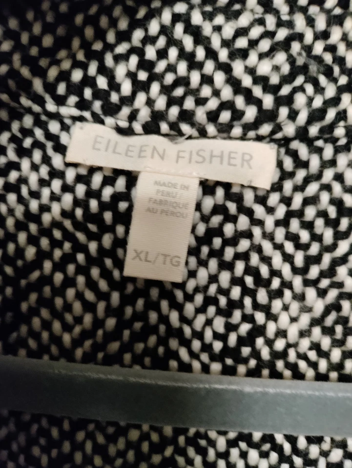 Chaqueta Kimono Eileen Fisher Tweed Talla XL Negro Blanco Algodón Orgánico Moderna Usada en Excelente Condición Foto 2 de 4