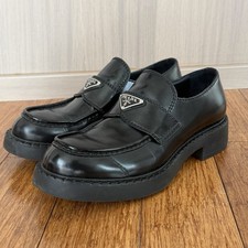 Prada Chocolate Brushed Leather Loafers, Black, IT42/US9