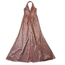 NWT Aidan by Aidan Mattox Champagne Pink and Gold Halter Maxi Dress Sz 8