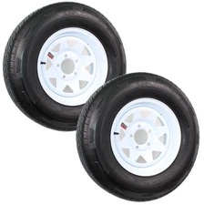 2-Pk Radial Trailer Tire On Rim ST205/75R14 LRD 14" 5 Lug Spoke Wheel White