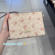 NWT COACH Slim Signature Canvas Crossbody Bag with Floral CBA71
