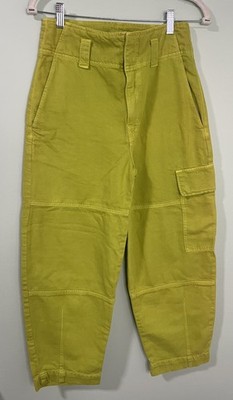 Etica Women s Lime Green Cropped Cargo Utility Pants High Rise Tencel Cotton 26