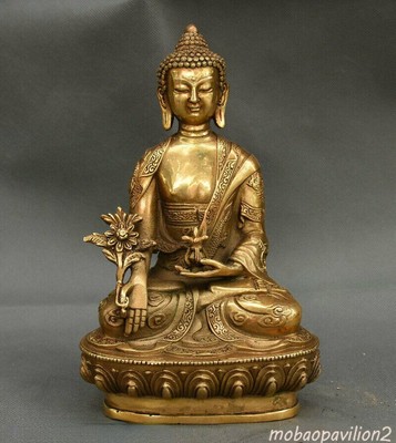 7.8'' Tibet Temple Buddhism Copper Brass Menla Medicine Buddha Medical God Statue