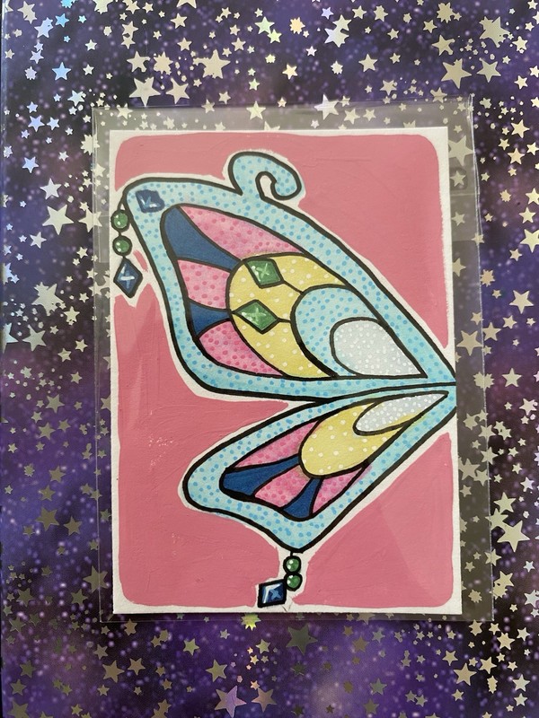 Original ACEO Winx Bloom Enchantix Art Handmade Pink & Blue Illustration Left 