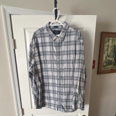 Eventide Men's 3XL Regular Gray White Plaid Button-Down Long Sleeve Shirt