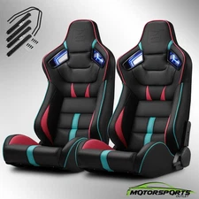 [Noen Racer Series]Black+Pink/Turqoise Reclinable PVC Univeral Racing Seats Pair
