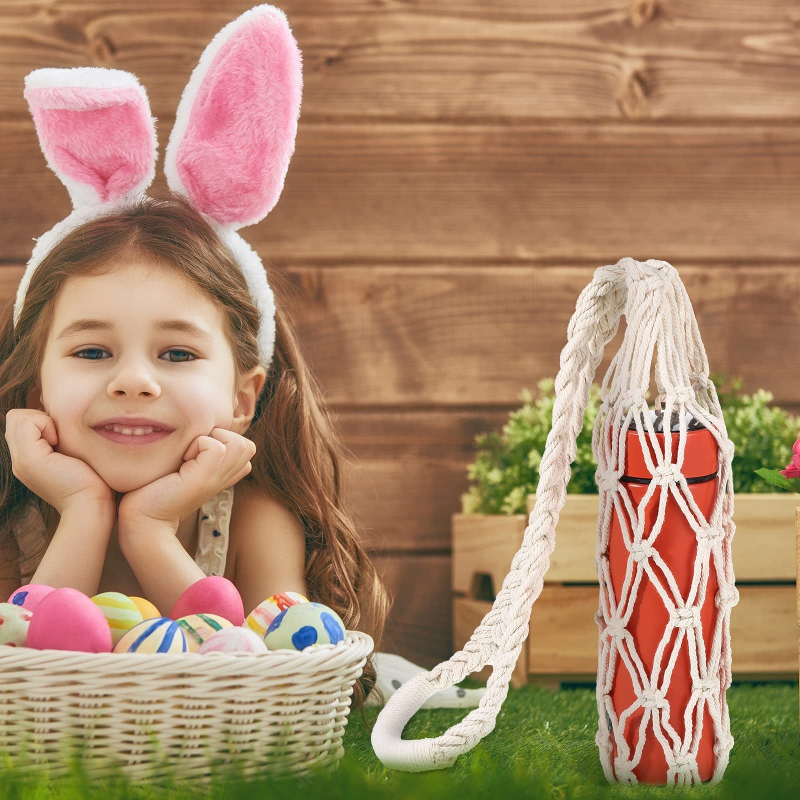 Lothee 2 Pcs Macrame Water Bottle Carrier Cotton Water Bottle Bag Long Strap ...