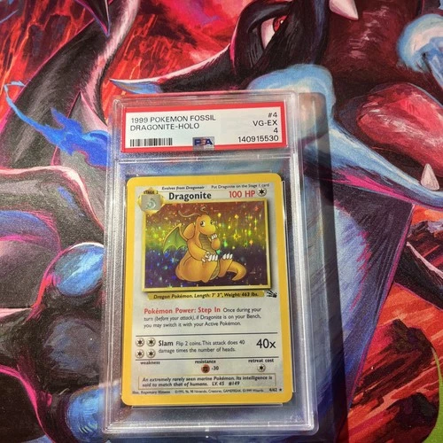 1999 Pokémon TCG Dragonite Fossil Holo Card 4/62 PSA 4