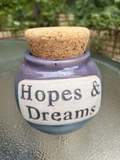 Tumbleweed Pottery "Hopes And Dreams" Jar Cork Lid North Carolina Savings Money