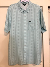 Volcom Button Up Shirt Men's XL Light Blue Short Sleeve Geometric Print Viscose