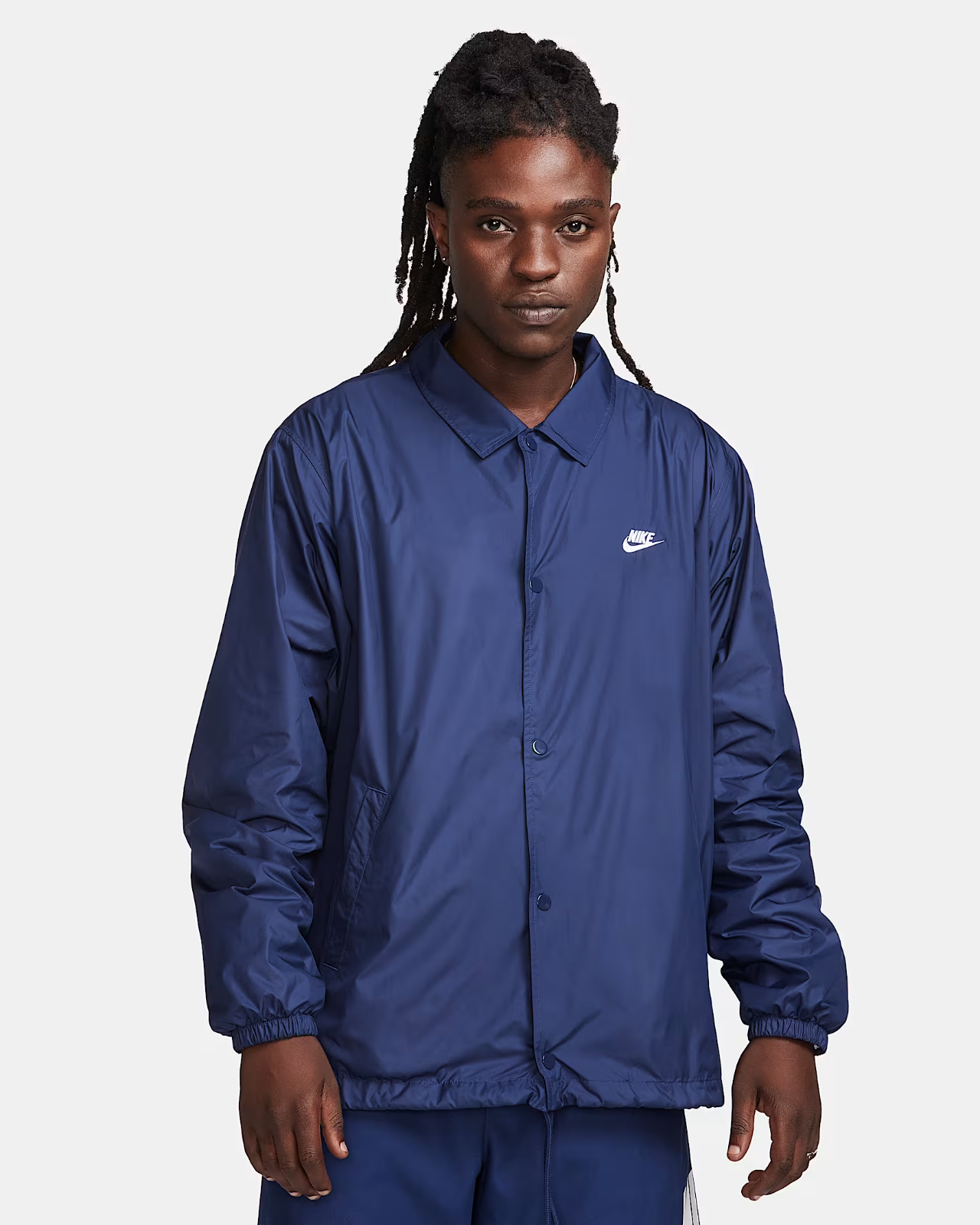 SACAI X NIKE Nike Club Coaches Giacca Uomo Navy Relaxed Fit Orlo con Coulisse Snap Front FTS922