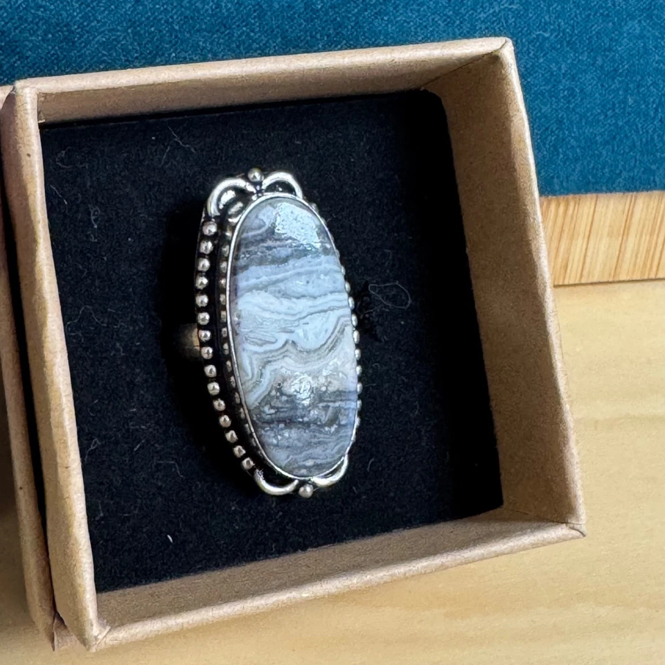 Crazy Lace Agate Natural Gemstone Cocktail Ring 925 Silver Plated Size L 1/2 6 - image 3 of 4