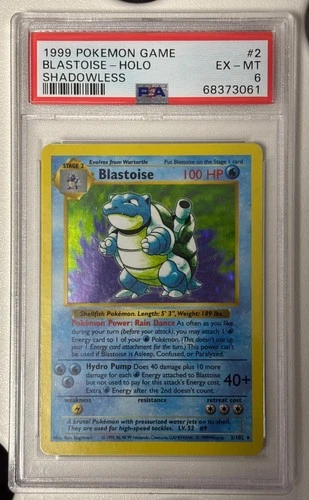1999 Pokémon Shadowless Base Set Blastoise #2 PSA 6