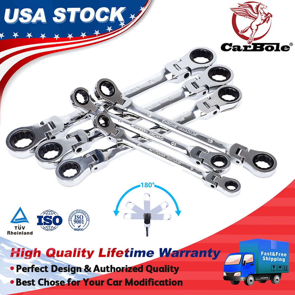 6X NEW Flex-Head Double Box End Ratcheting Wrenches Extra Long Metric Universal