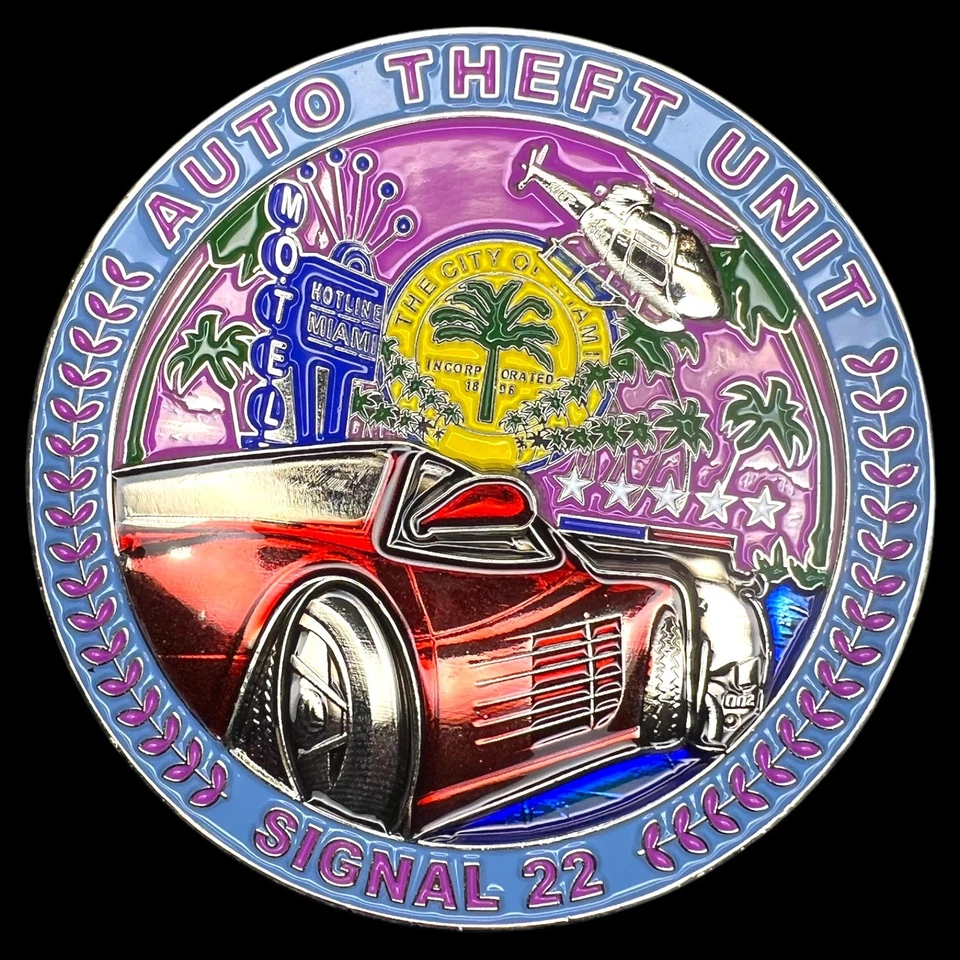 City of Miami Police Auto Theft Unit Signal 22 GTA Serialized Challenge Coin - Image 2 of 2