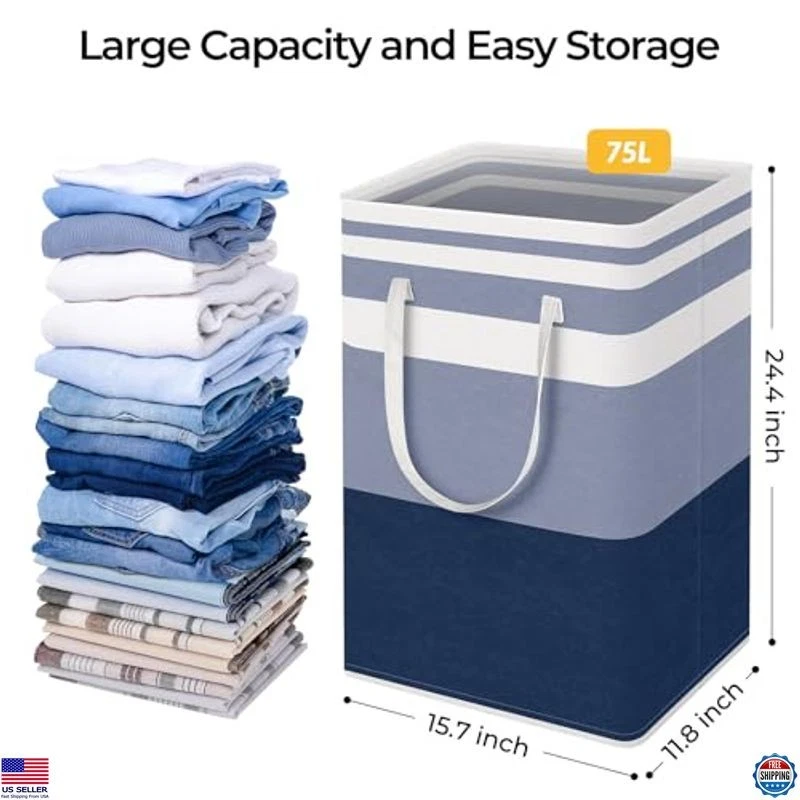 HomeHacks 75 л синяя водонепроницаемая складная корзина для белья корзина корзина с ручками - Изображение 4 из 4